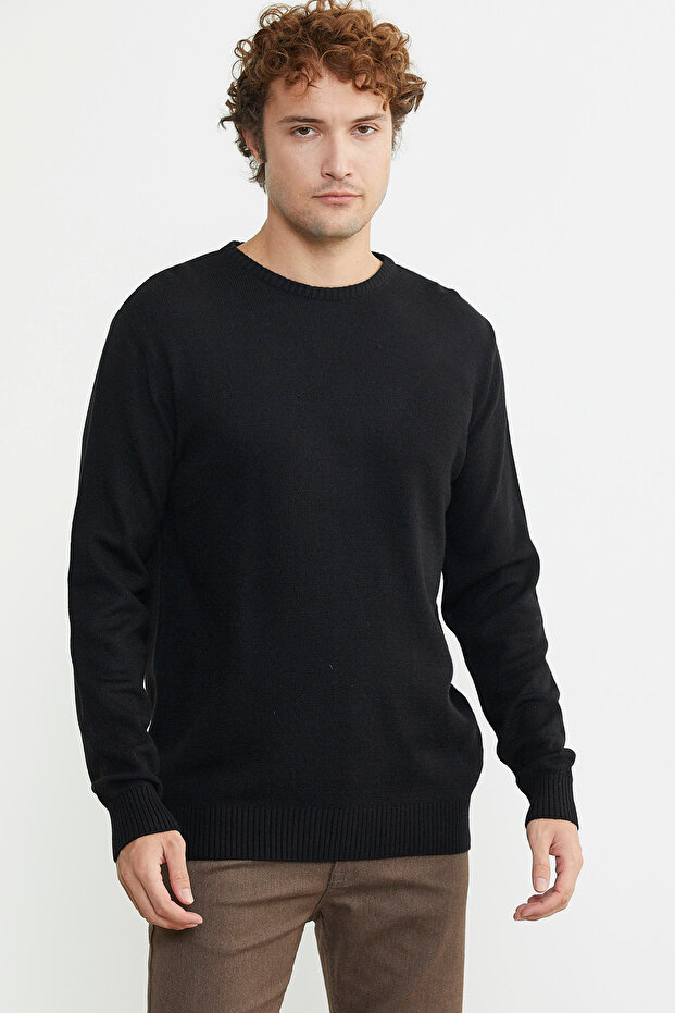 Basic Sıfır Yaka Triko Kazak - Siyah - 2