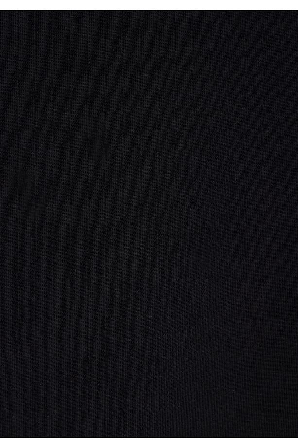 Oversize Fit Yuvarlak Yaka Düz Erkek Siyah Kısa Kol Tişört - 5