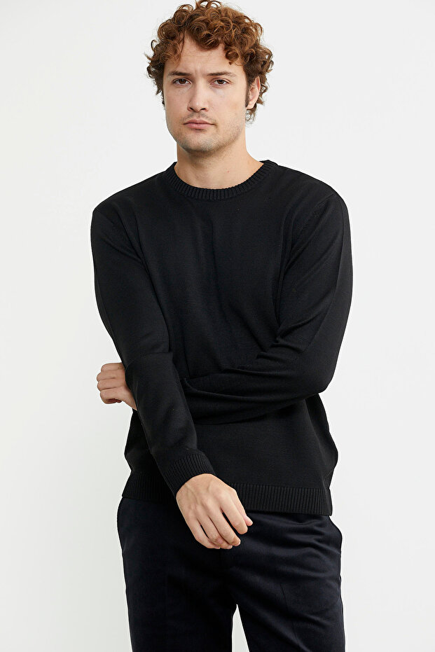 Sıfır Yaka Basic Triko Kazak - Siyah - 2