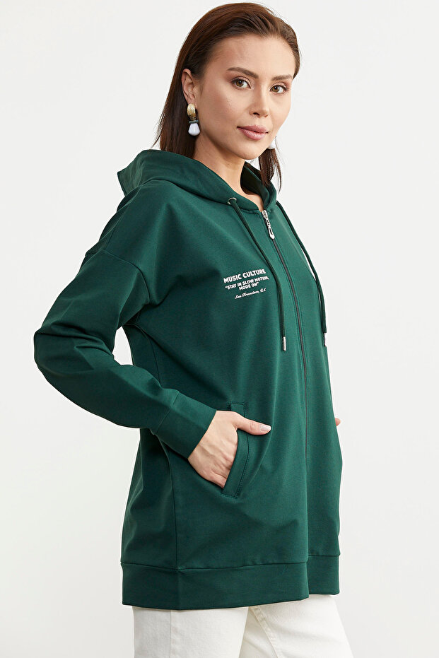 Fermuarlı Oversize Sweat - Yeşil - 4
