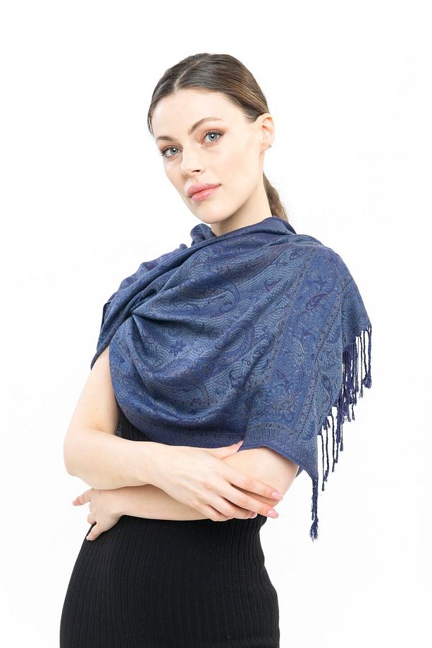Cashmere Şal | Mürekkep Mavisi | Polyester Içermez | Kaliteli Ve Şık Tasarım | 4 Mevsim - 5
