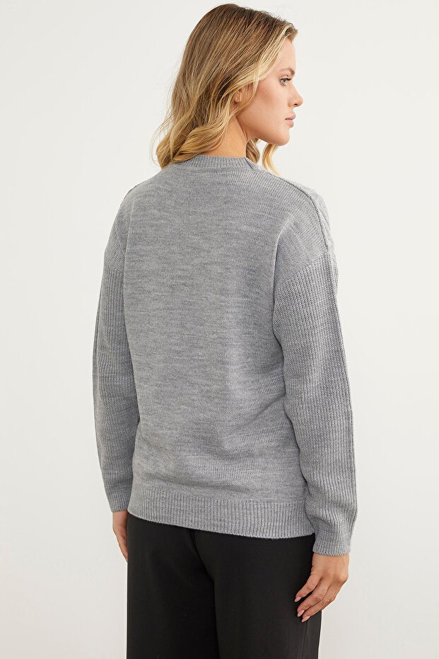 سترة تريكو منقوشة كبيرة الحجم - رمادي - 6