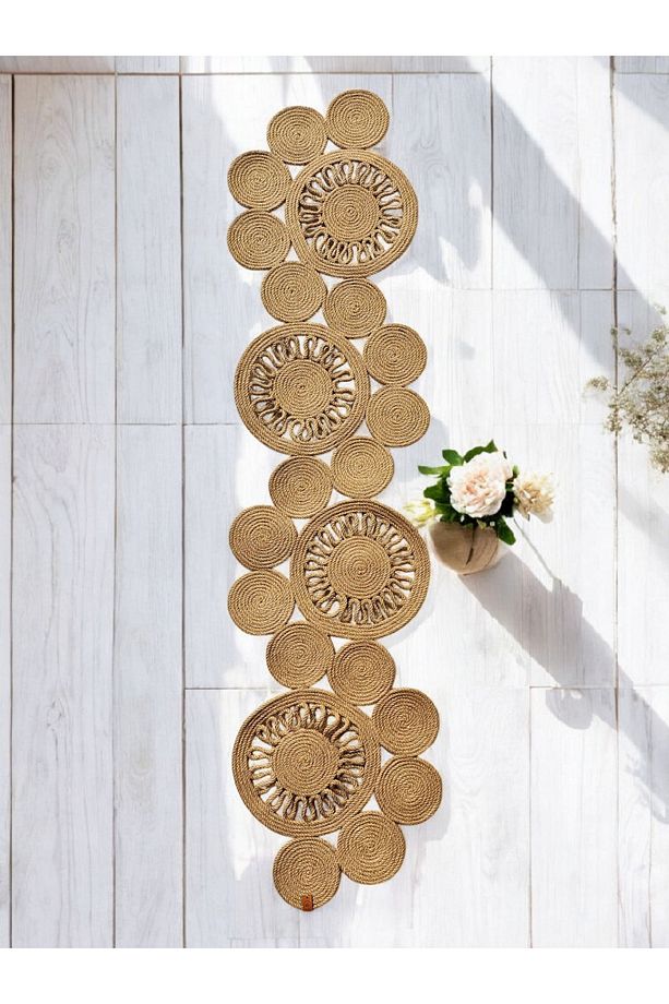 Simena Jüt Hasır Masa Örtüsü Jüt Runner Hasır Runner Konsol Tv Ünitesi Örtüsü 120x32 Cm - 1