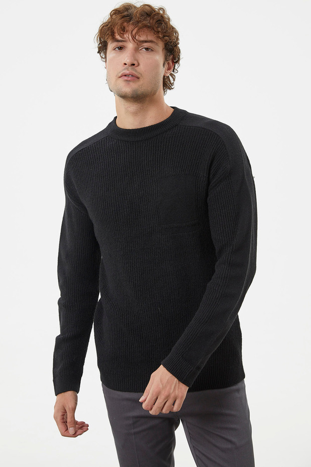 Selanik Örgü Basic Triko Kazak - Siyah - 2
