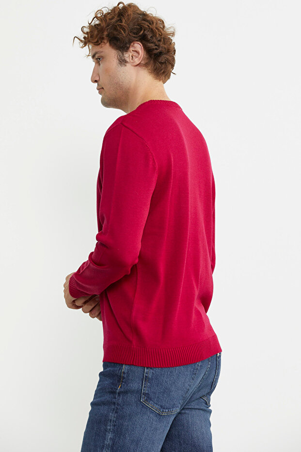 Sıfır Yaka Basic Triko Kazak - Kırmızı - 6