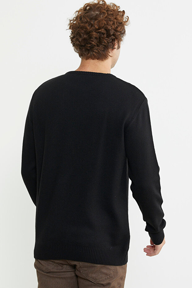 Basic Sıfır Yaka Triko Kazak - Siyah - 5