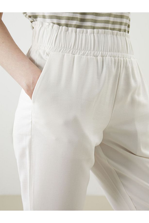 LCW Modest Ekru Beli Lastikli Kadın Pantolon - 3