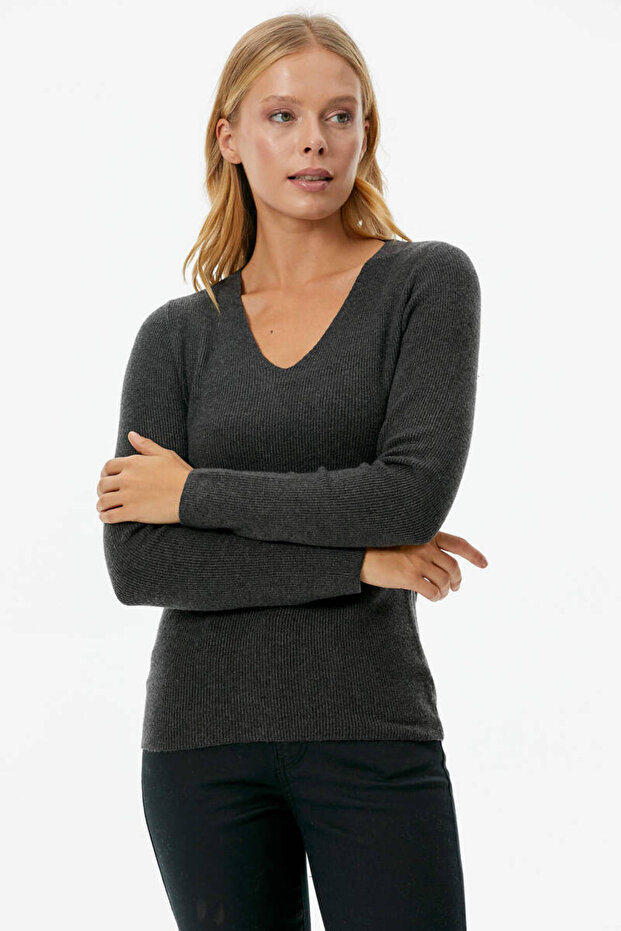 V Yaka Basic Triko Kazak - Antrasit - 4