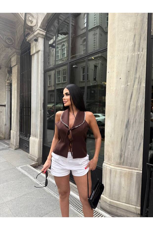 Women's Collar Detailed Tie-Up Vest