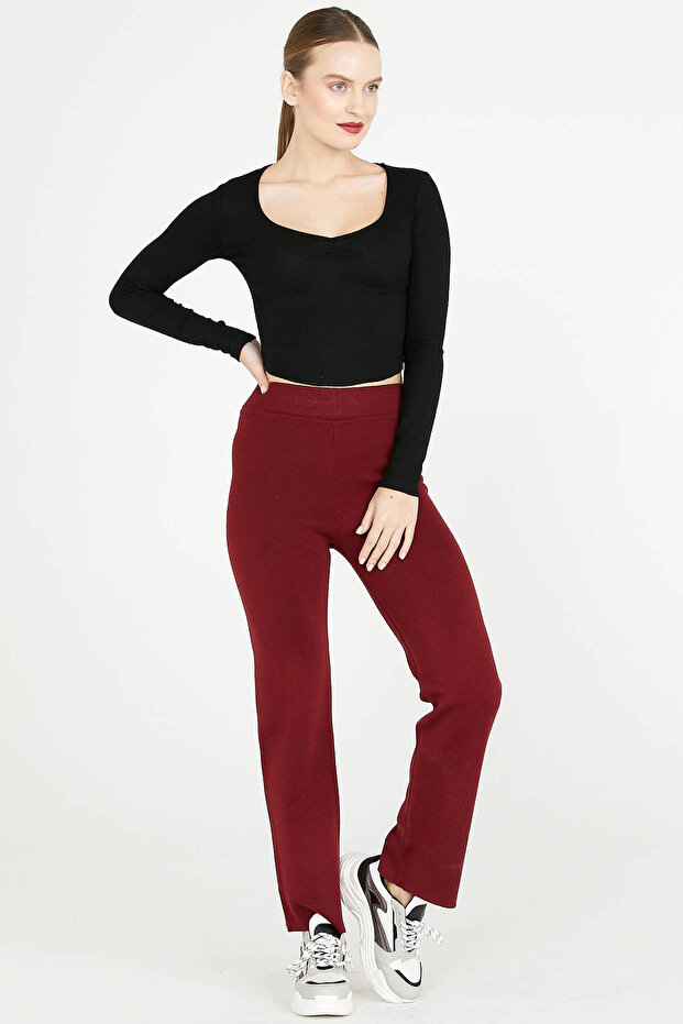 Women's Knitwear Trousers - Claret Red