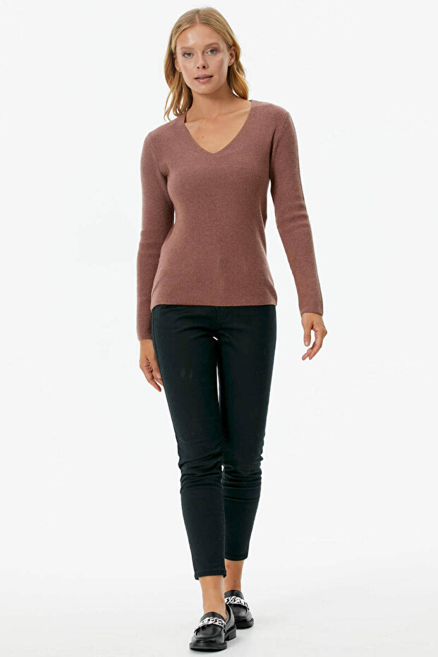 V Yaka Basic Triko Kazak - Tarçın - 2