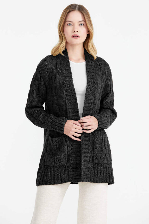 Women's Hair Knitted Wool Knitwear Jacket - Anthracite