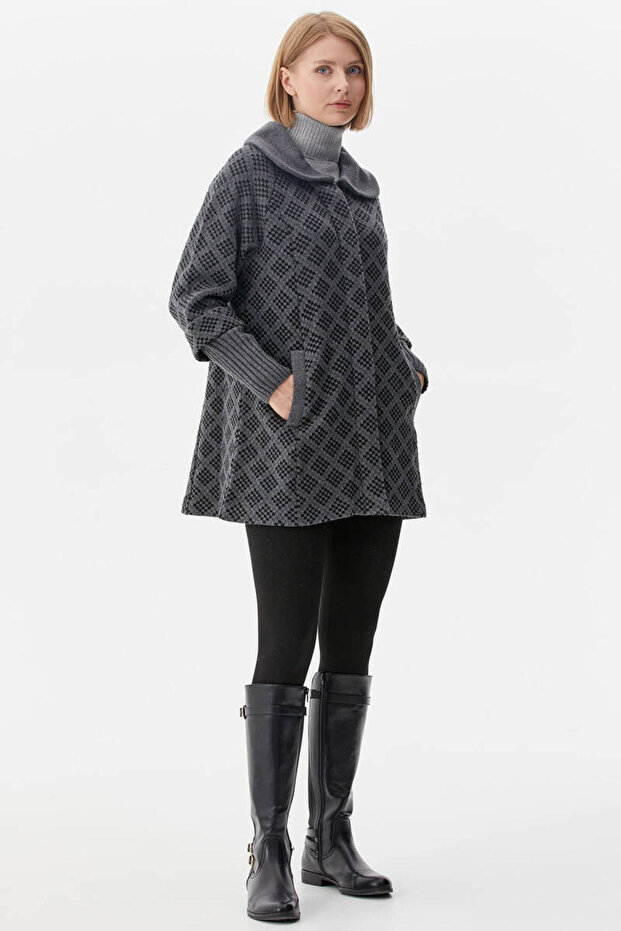 سترة تريكو منقوشة منقوشة - رمادي - 2