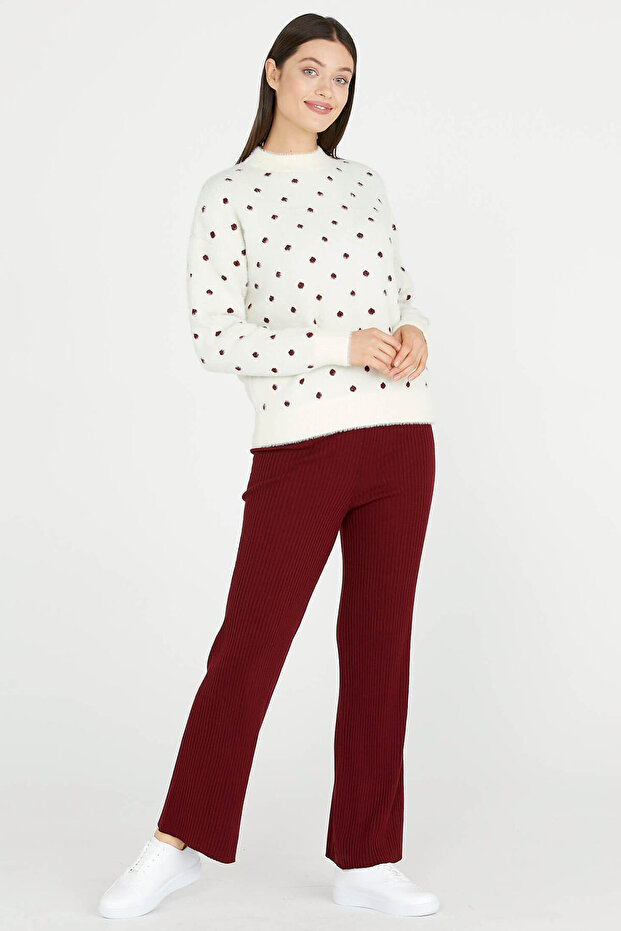 Fitilli Triko Pantolon - Bordo - 3