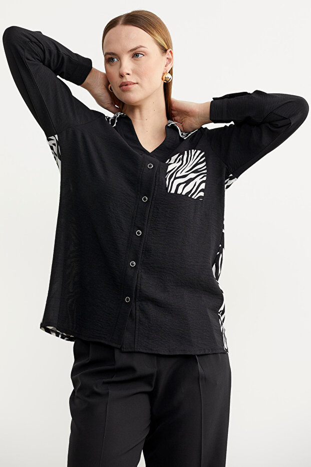 قميص كريب بنمط مزيج - أسود - 5