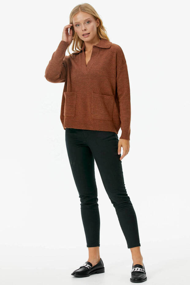 Polo Neck Pocket Knitwear Sweater Tan