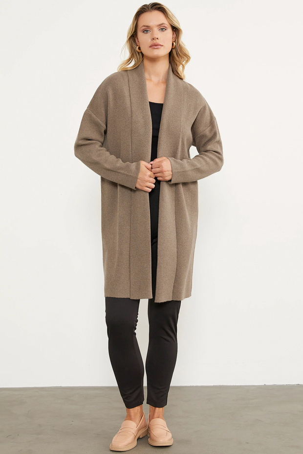 Plus Size Shawl Collar Wool Knitted Cardigan - Milky Coffee