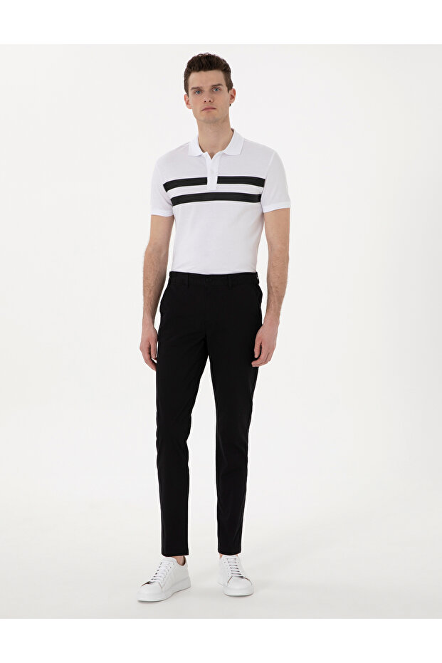 Black Slim Fit Elastic Waist Canvas Trousers 50308111-Vr046