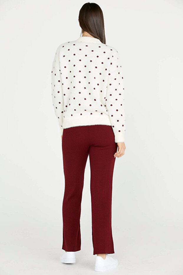 Fitilli Triko Pantolon - Bordo - 4