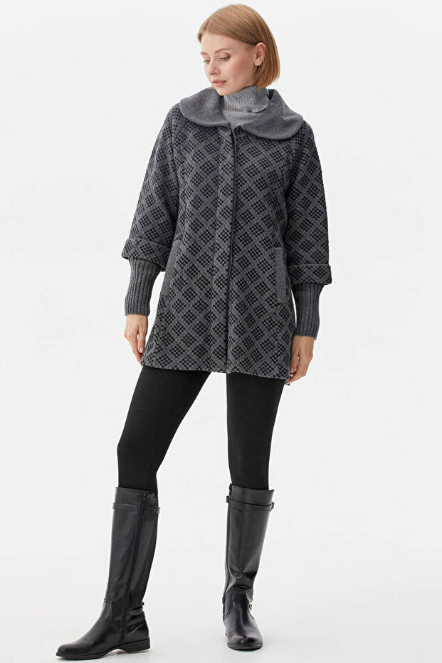 سترة تريكو منقوشة منقوشة - رمادي - 4