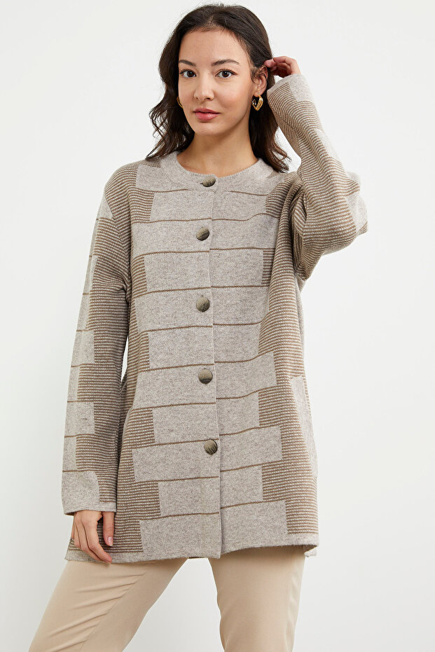 سترة تريكو بنمط كتلة من الصوف السميك - مينك - 1