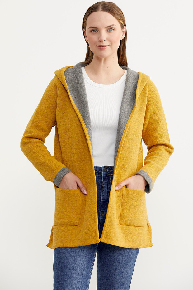 Woolen Knitwear Jacket with Pockets and Hood - Sun - Gray
