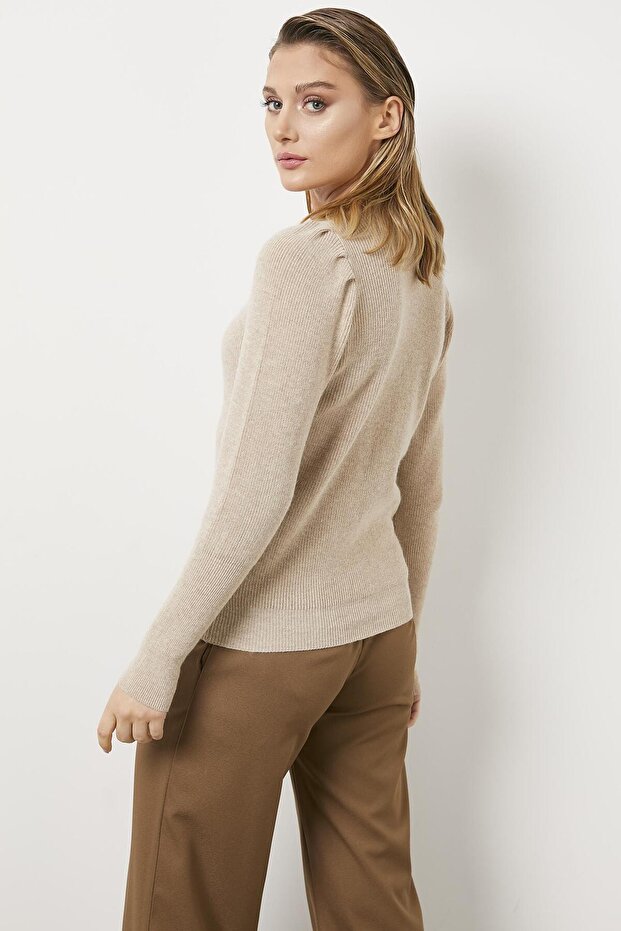 سترة تريكو بأزرار على الكتفين - بيج فاتح - 5