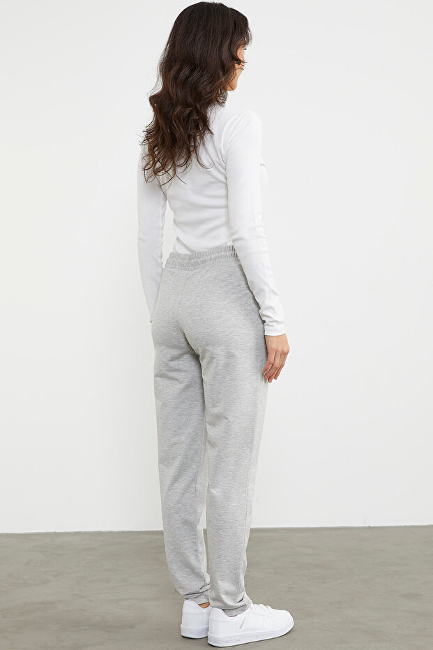 بنطال رياضي عالي الخصر بخيطين - رمادي - 7