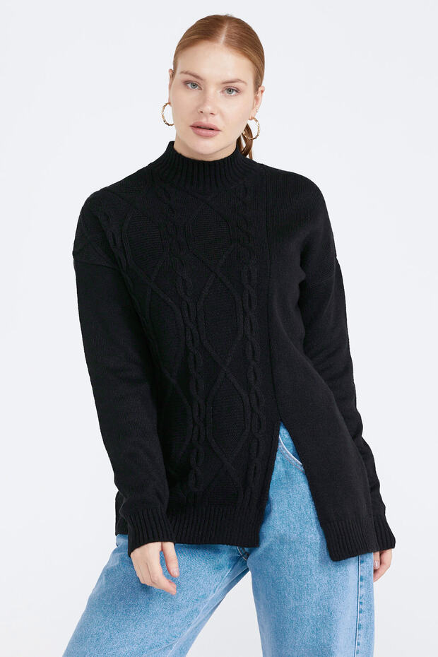 Women's Slit Knitwear Sweater - Black