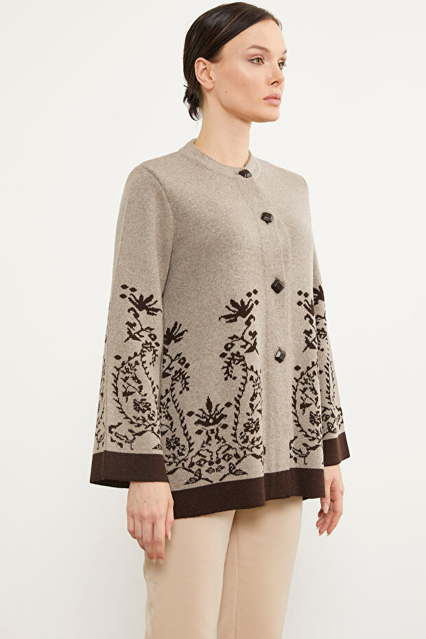 سترة تريكو سميكة بأزرار صلبة - بيج داكن - 4