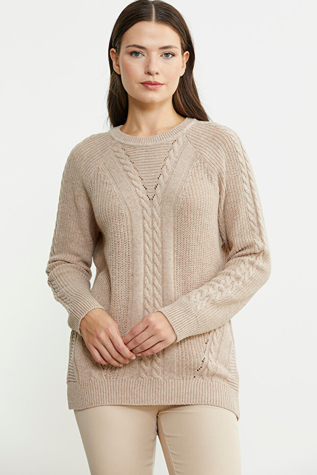 Casual Motif Wool Knitwear Sweater - Mink