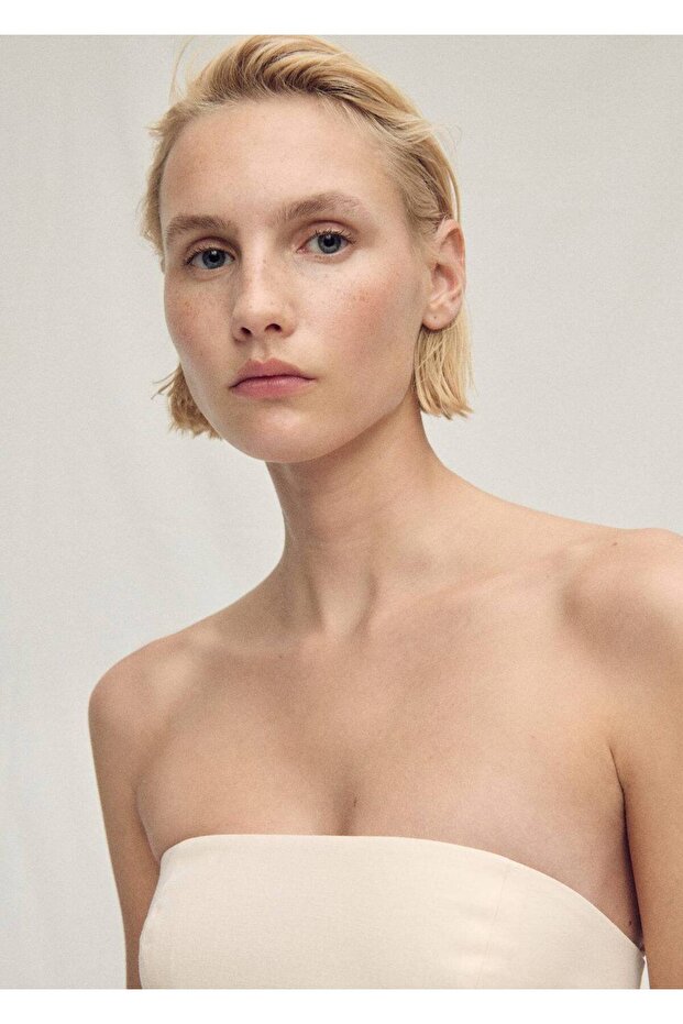 Volanlı straplez bluz - 5