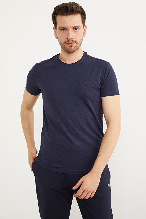 Μπλουζάκι με λαιμόκοψη Basic - Navy Blue - 4