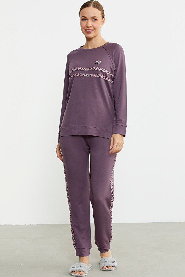 Σετ πιτζάμες Leopard Striped Jogger - Μωβ - 2