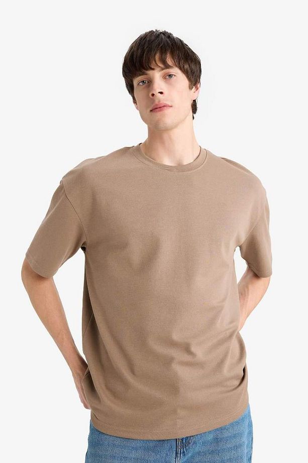 Oversize Geniş Kalıp Bisiklet Yaka Kısa Kollu Basic Düz Ağır Kumaş Tişört X3926az25sp - 1