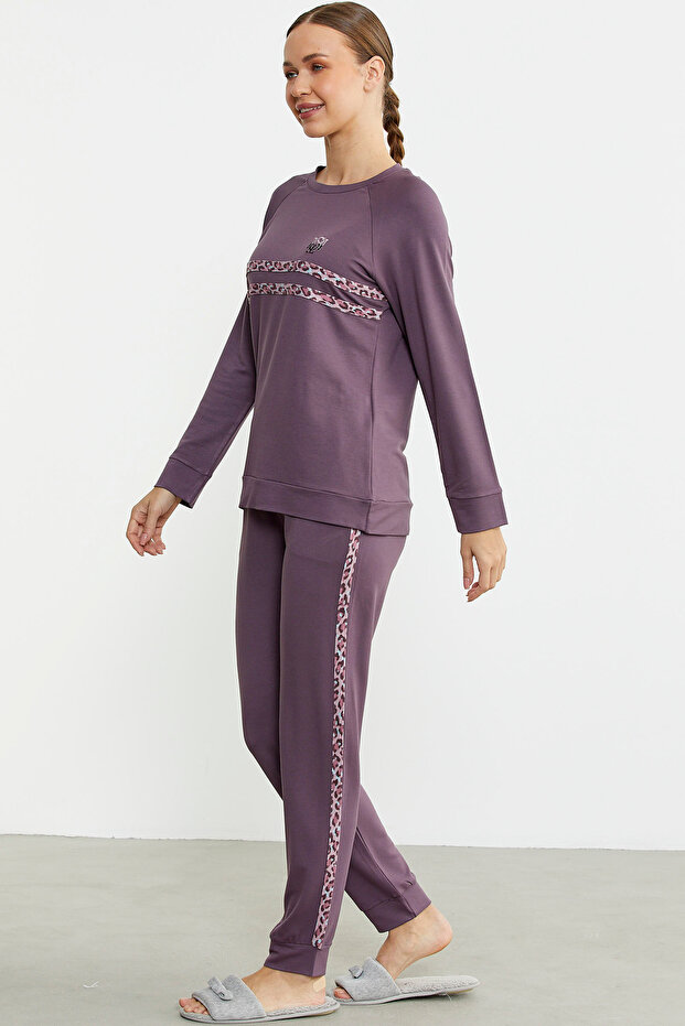 Σετ πιτζάμες Leopard Striped Jogger - Μωβ - 5