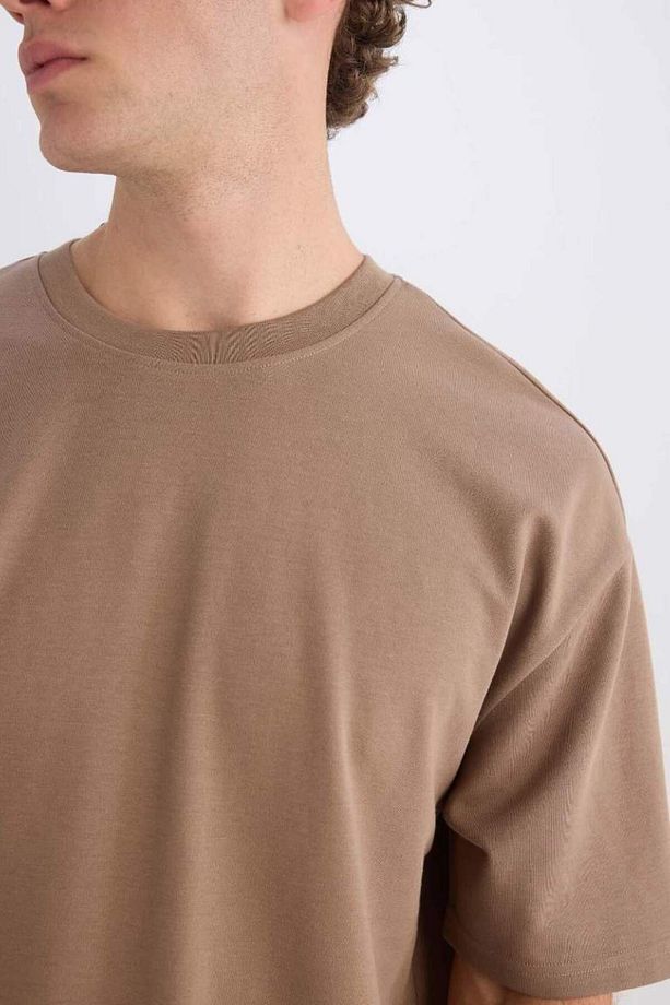 Oversize Geniş Kalıp Bisiklet Yaka Kısa Kollu Basic Düz Ağır Kumaş Tişört X3926az25sp - 8