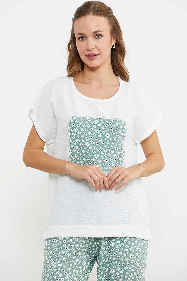 مجموعة مزدوجة بنمط الزهرة الخضراء - 4