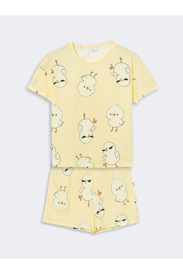 Lcw Young Crew Neck Printed Women's Shorts Pajama Set