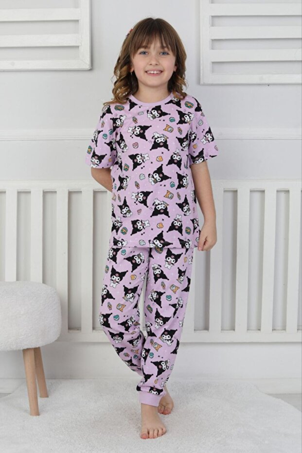 Girl 100% Cotton Single Jersey Combed Cotton Soft Fabric Anti-Perspirant Short-Sleeve Pajama Set
