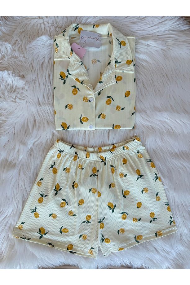 Sarı Limon Desenli Pegasus Şortlu Pijama Takımı - 1