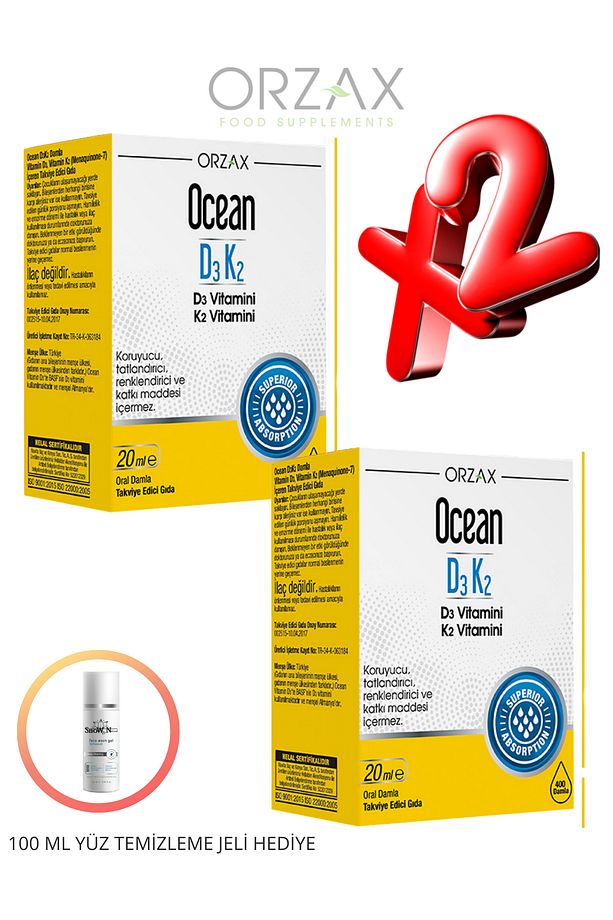 D3K2 Damla 20 ML D3 K2 Vitamini (2 ADET) & 100 ML YÜZ TEMİZLEME JELİ - 1