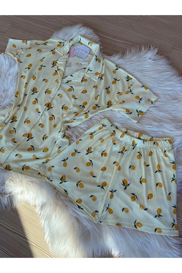 Sarı Limon Desenli Pegasus Şortlu Pijama Takımı - 8
