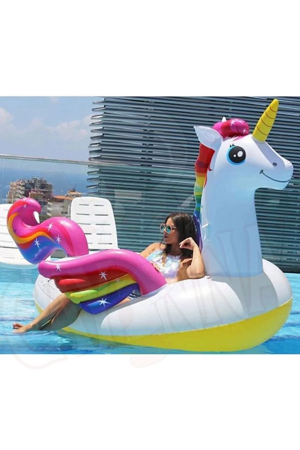 Unicorn Tek Boynuzlu Tutamaçlı MEGA Boy Ada Binici At Havuz, Deniz 201cm x 140cm x 97cm Pompa, Yama - 4
