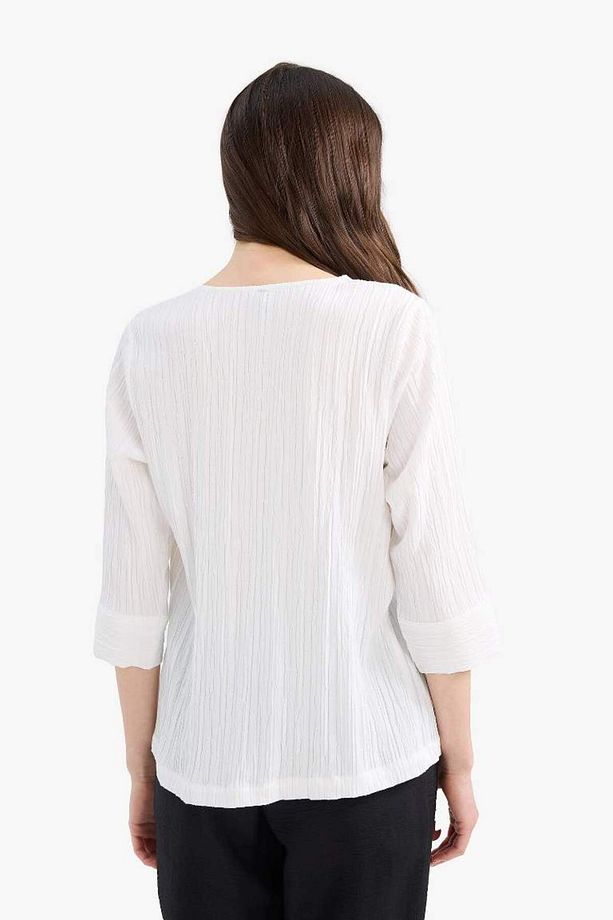 Regular Fit Kaçık Yaka Basic Düz Yarım Kollu Bluz F1752ax25sp - 5