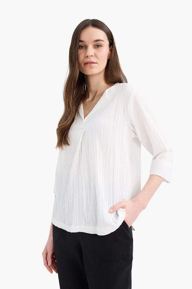 Regular Fit Kaçık Yaka Basic Düz Yarım Kollu Bluz F1752ax25sp - 3