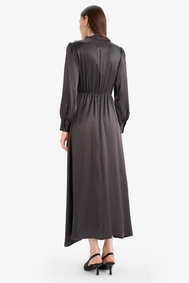 Regular Fit Fiyonk Yaka Saten Uzun Kollu Midi Elbise F0819ax25sp - 5