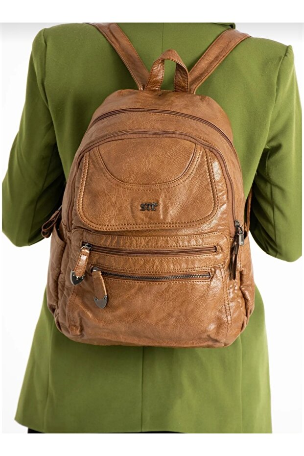 Faux Leather Backpack - 3