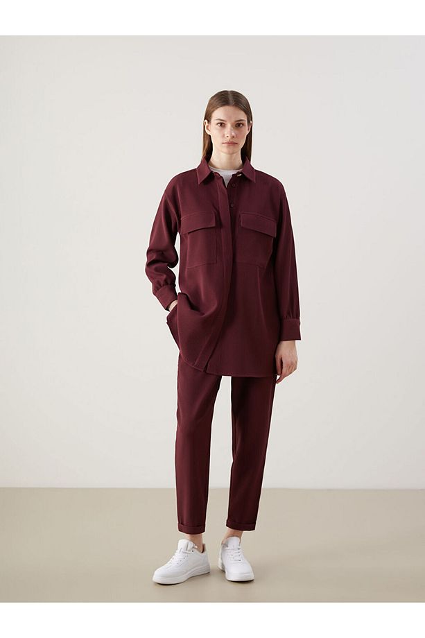LCW Modest Bordo Dokulu Oversize Kadın Gömlek Tunik - 2