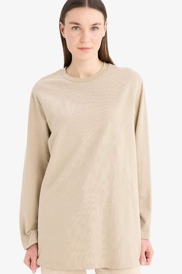 Regular Fit Bisiklet Yaka Uzun Kollu Tişört Tunik D4897ax25sm - 1